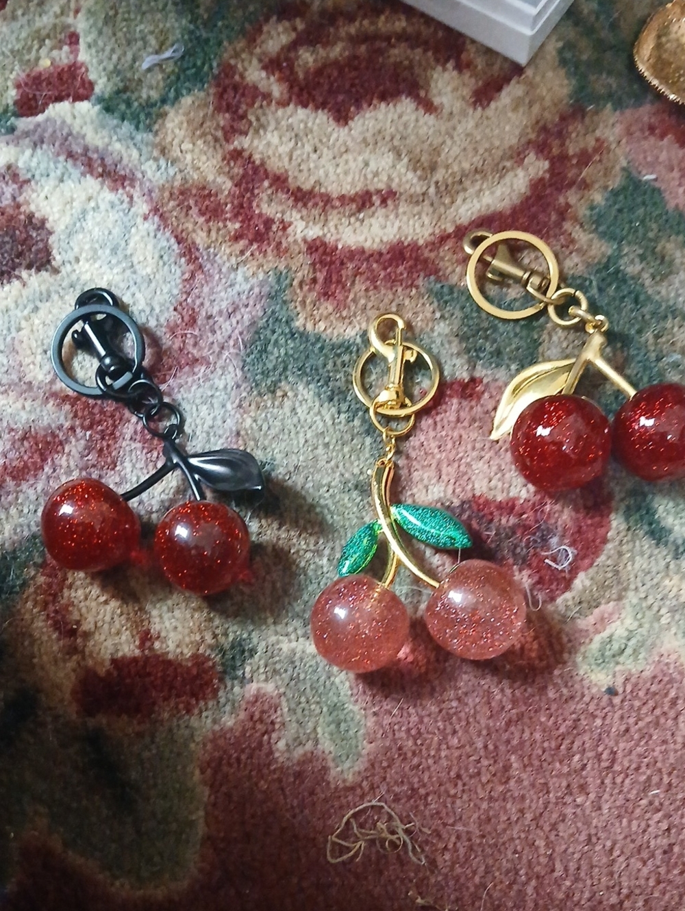 Cherry Dangle Keychain Charm - Red Glitter Cherries Choice Of One Large